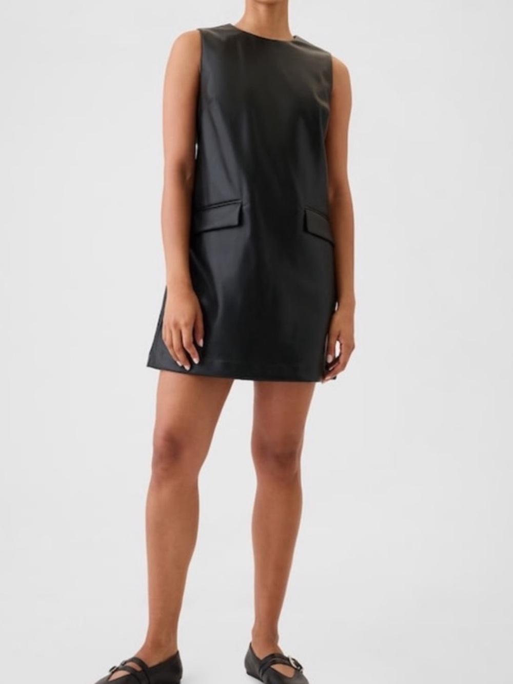 GAP Black Sleeveless Faux Leather Mini Dress